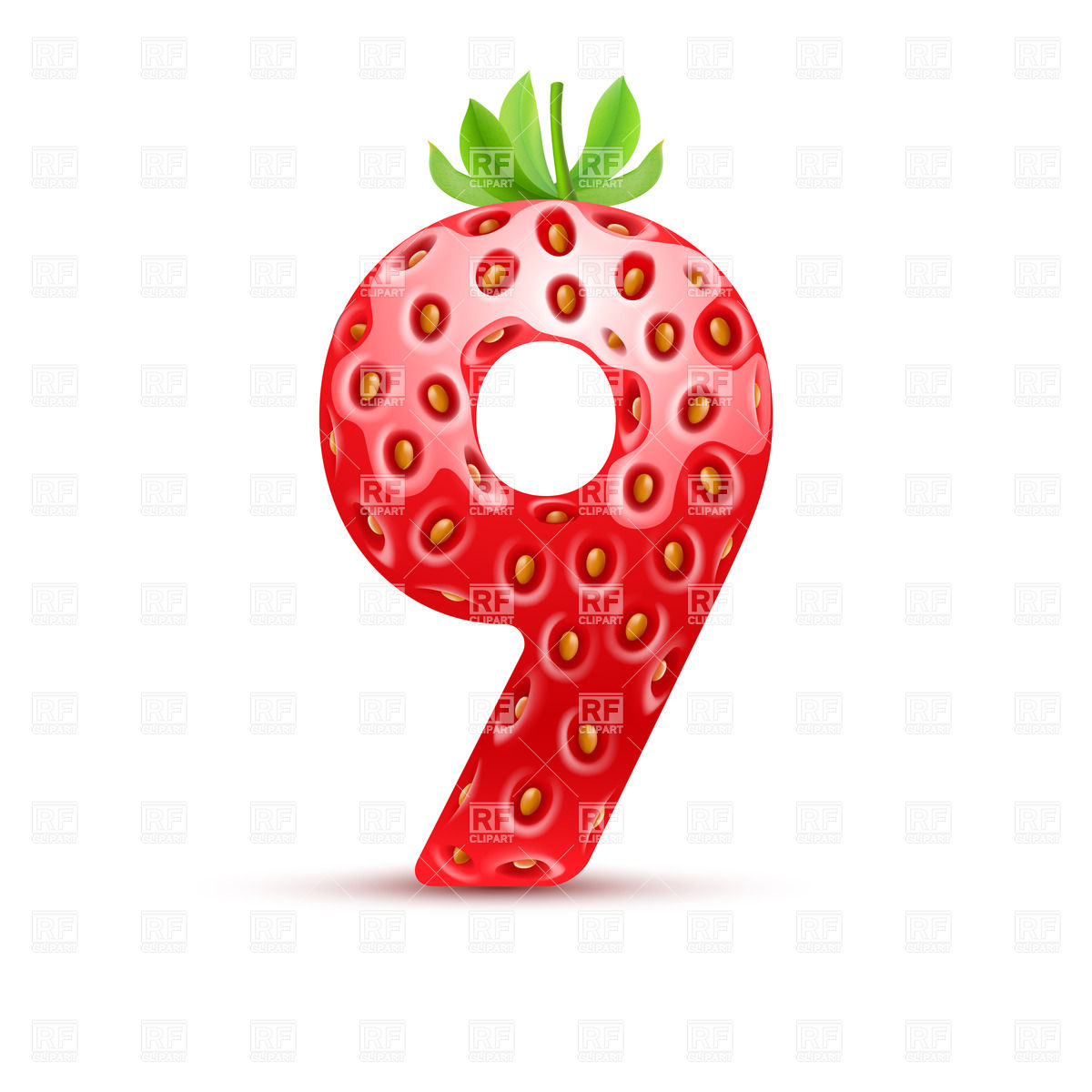 1200x1200 Strawberry Style Font, Number 9 Royalty Free Vector Clip Art Image