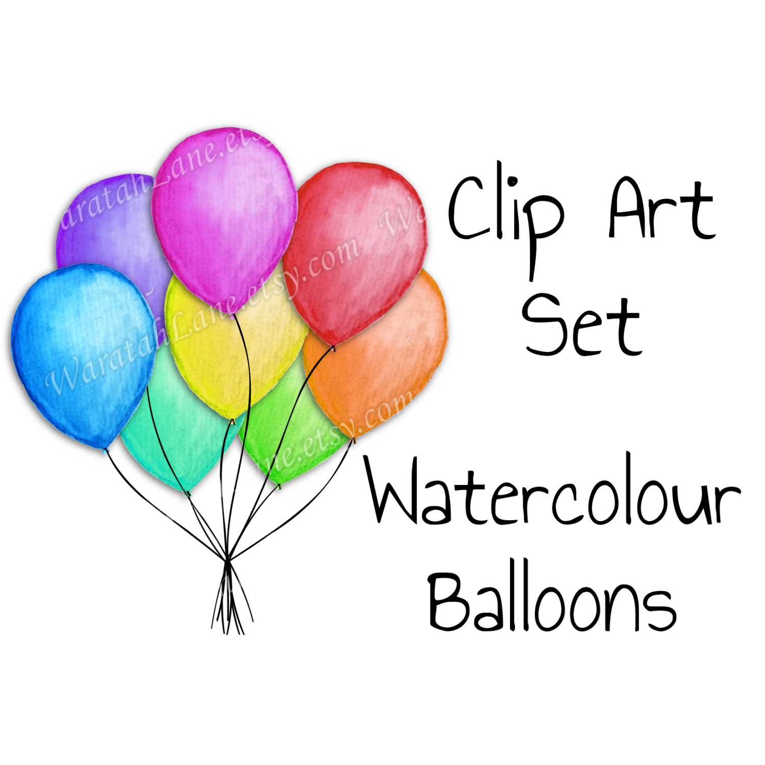 1500x1500 Watercolor Balloons Clip Art Hand Painted Clipart Set Bunch