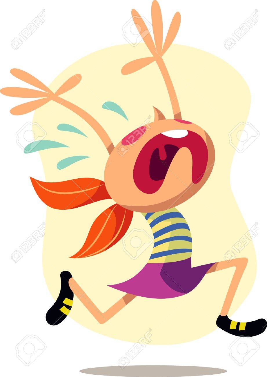 921x1300 A Vector Illustration Of A Girl Running And Crying Royalty Free