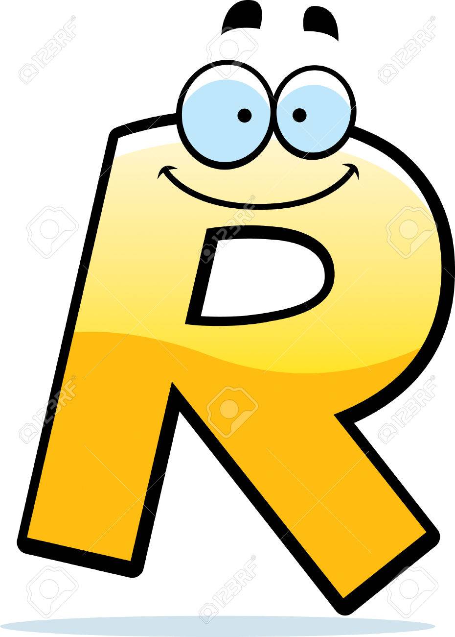 930x1300 A Cartoon Illustration Of A Letter R Smiling And Happy. Royalty