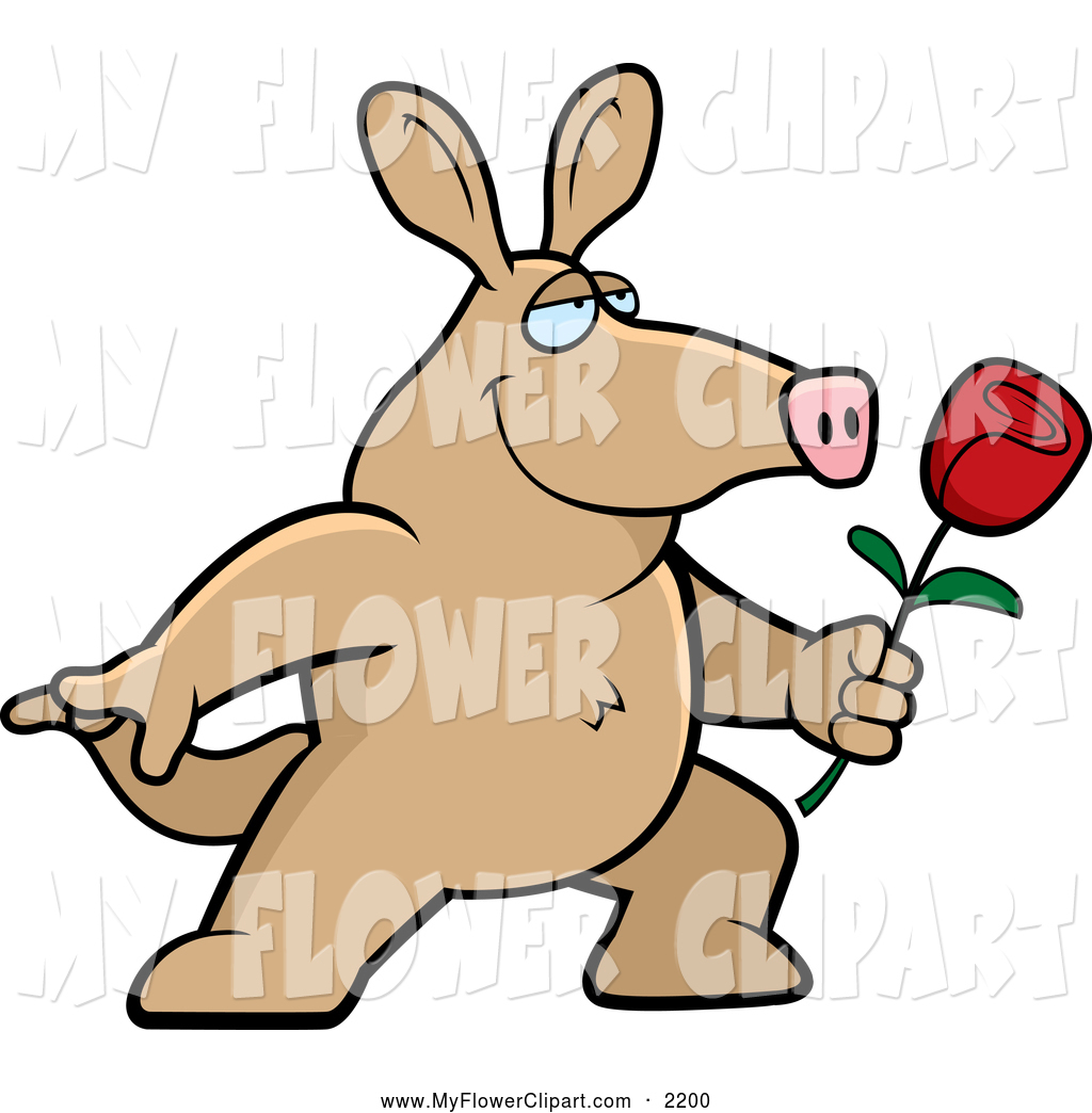 1024x1044 Clip Art Of A Cartoon Aardvark Posing With A Red Rose By Cory