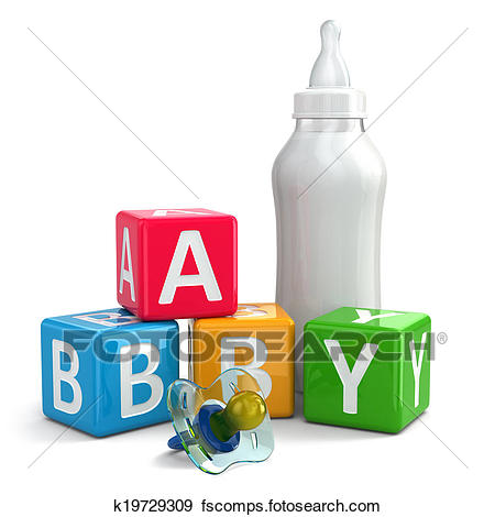 450x470 Stock Illustration Of Pacifier, Milk In Bottle And Buzzword Blocks