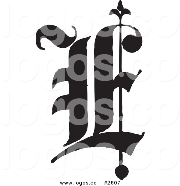 600x620 Royalty Free Old English Abc Letter E Logo By Bestvector