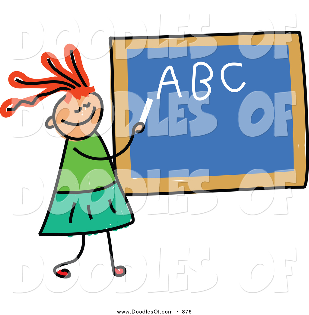 1024x1044 Vector Clipart Of A Doodled Red Haired White Girl Writing Her Abcs