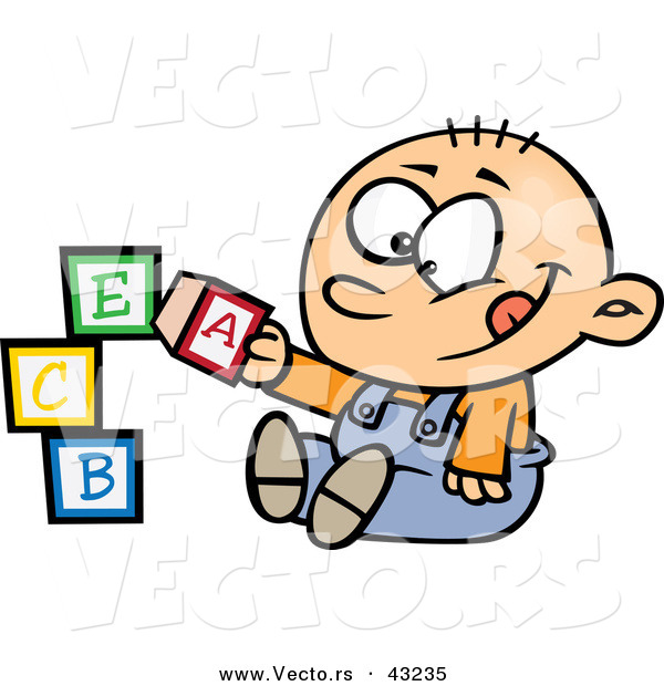 600x620 Vector Of A Happy Cartoon Baby Boy Playing With Alphabet Abc