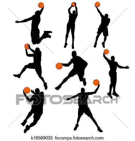 450x470 Clipart Of Set Basketball Player In Action Wit K16569033
