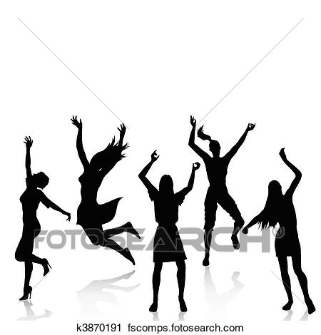 450x470 Clipart Of Happy Active Women Silhouettes K3870191