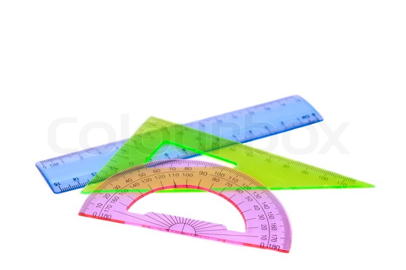 800x531 Ruler, Protractor, Triangle On A White Background Stock Photo