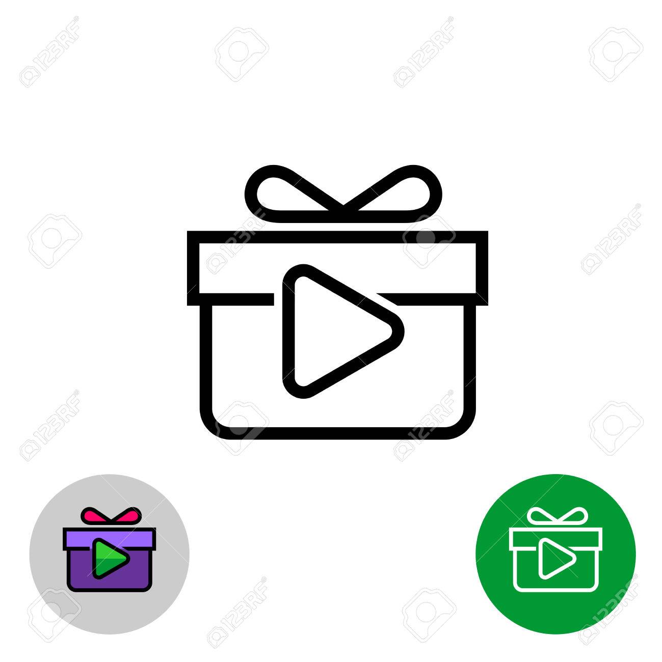 1299x1300 Rewarded Video Ads Icon. Gift Box With Play Button. Outline Style