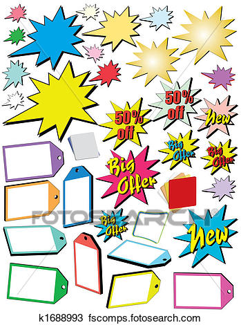 349x470 Clipart Of Advertising Stars, Banners And Badges K1688993