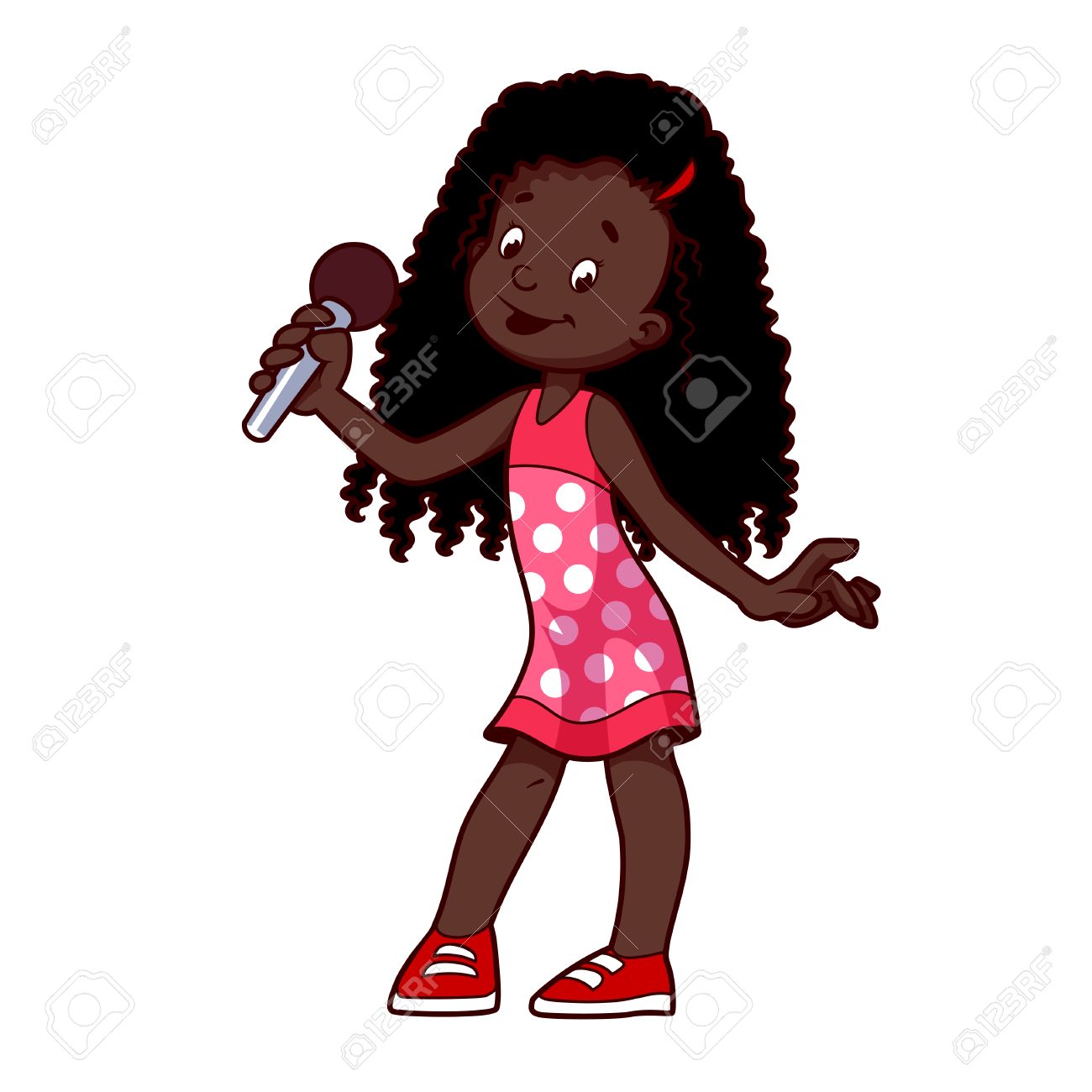 1300x1300 African American Girl Singing With Microphone. Clip Art