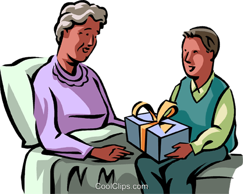 480x382 Grandson Giving His Grandmother A Gift Royalty Free Vector Clip