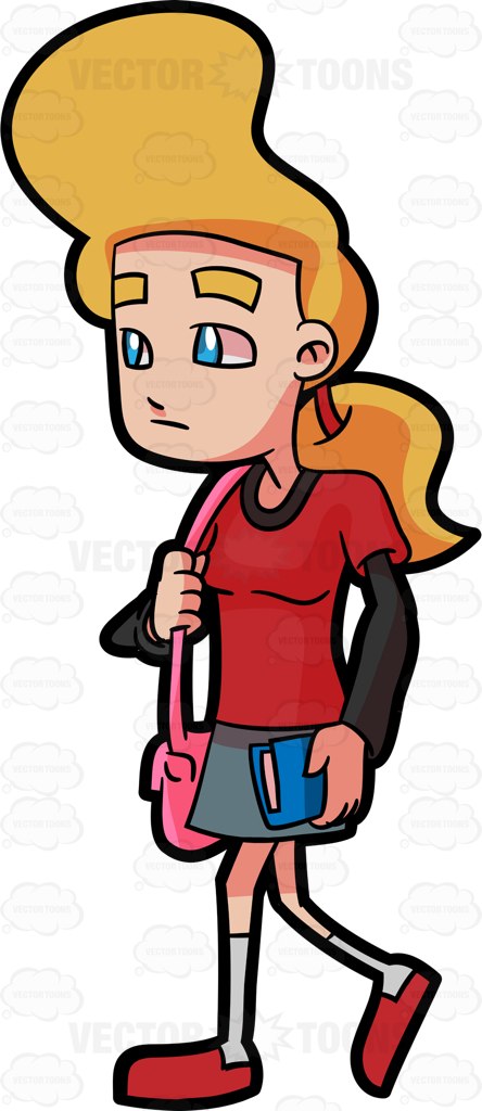 444x1024 A Female Student Walking Home Alone After School Cartoon Clipart