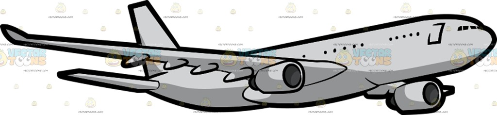 1024x237 A Commercial Plane Flying In The Air Cartoon Clipart