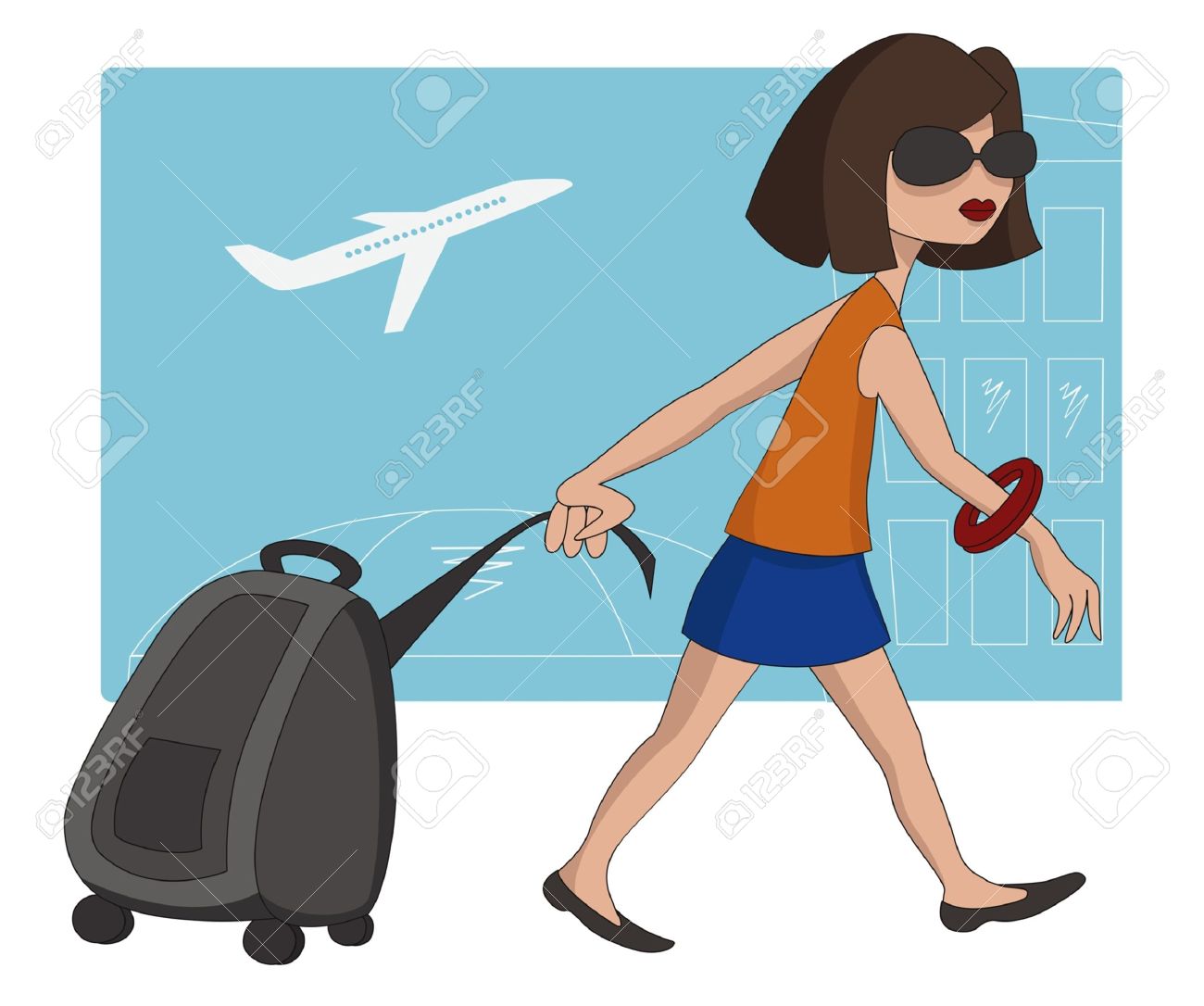 1300x1086 Vector Illustration Of Travel Girl At The Airport Royalty Free