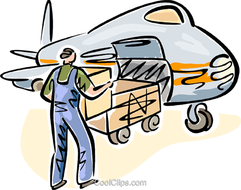 480x380 Airport Employee Loading Luggage Royalty Free Vector Clip Art