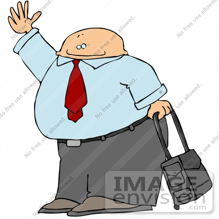 450x450 Clipart Of A Businessman Waving And Rolling Luggage In An Airport