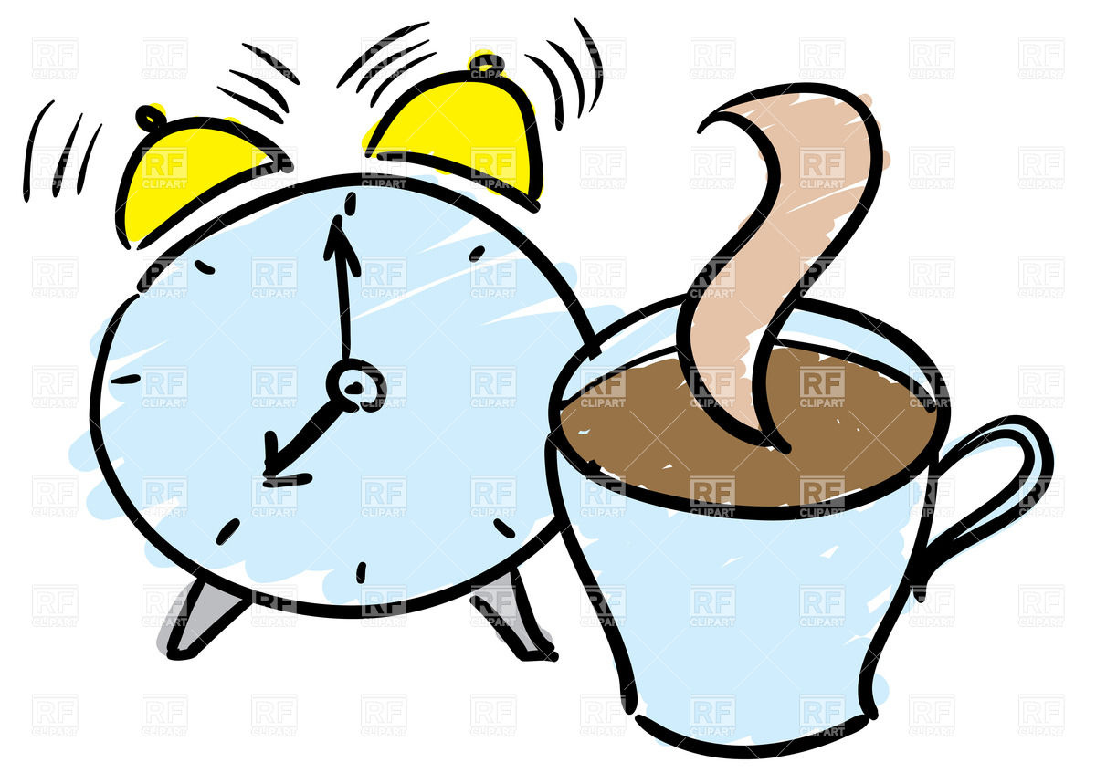 1200x847 Alarm Clock And Cup Of Coffee Royalty Free Vector Clip Art Image
