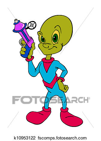 336x470 Clip Art Of Alien With Ray Gun K10953122
