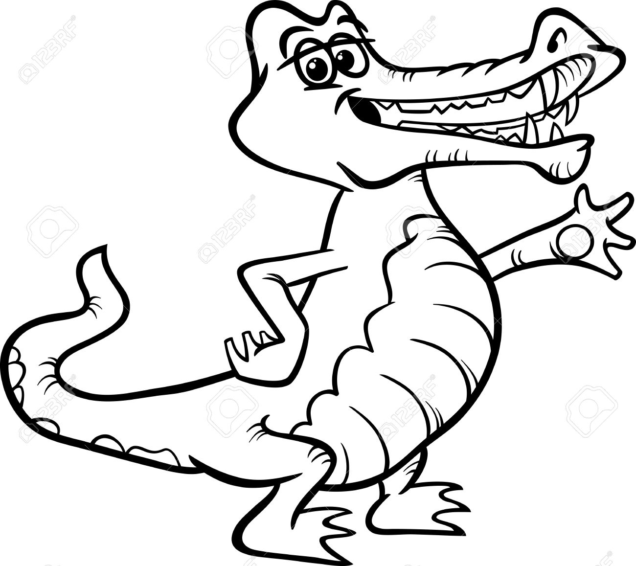 1300x1157 Black And White Cartoon Illustration Of Funny Crocodile