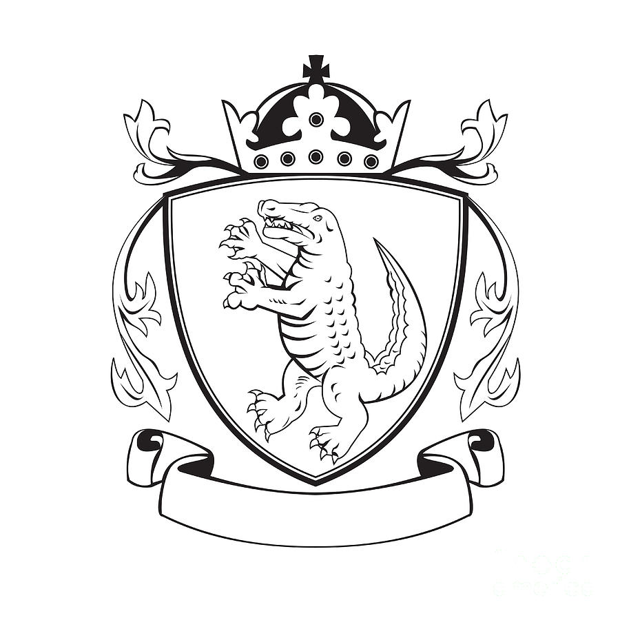 900x900 Alligator Standing Coat Of Arms Black And White Digital Art By