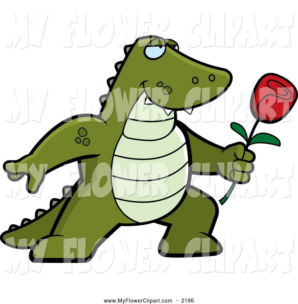 1024x1044 Clip Art Of A Cartoon Alligator Posing With A Red Rose By Cory