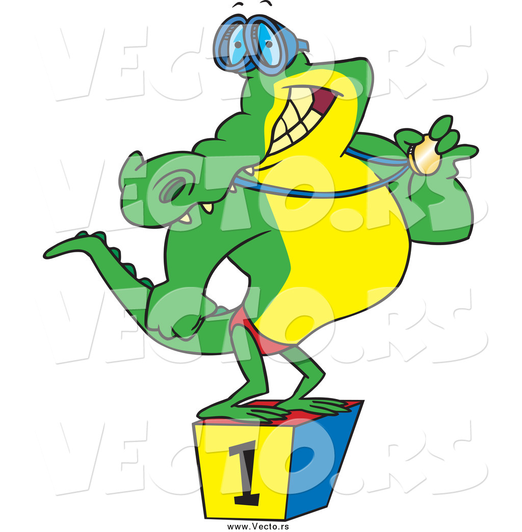 1024x1044 Vector Of Cartoon Championlligator Swimmer Standing On