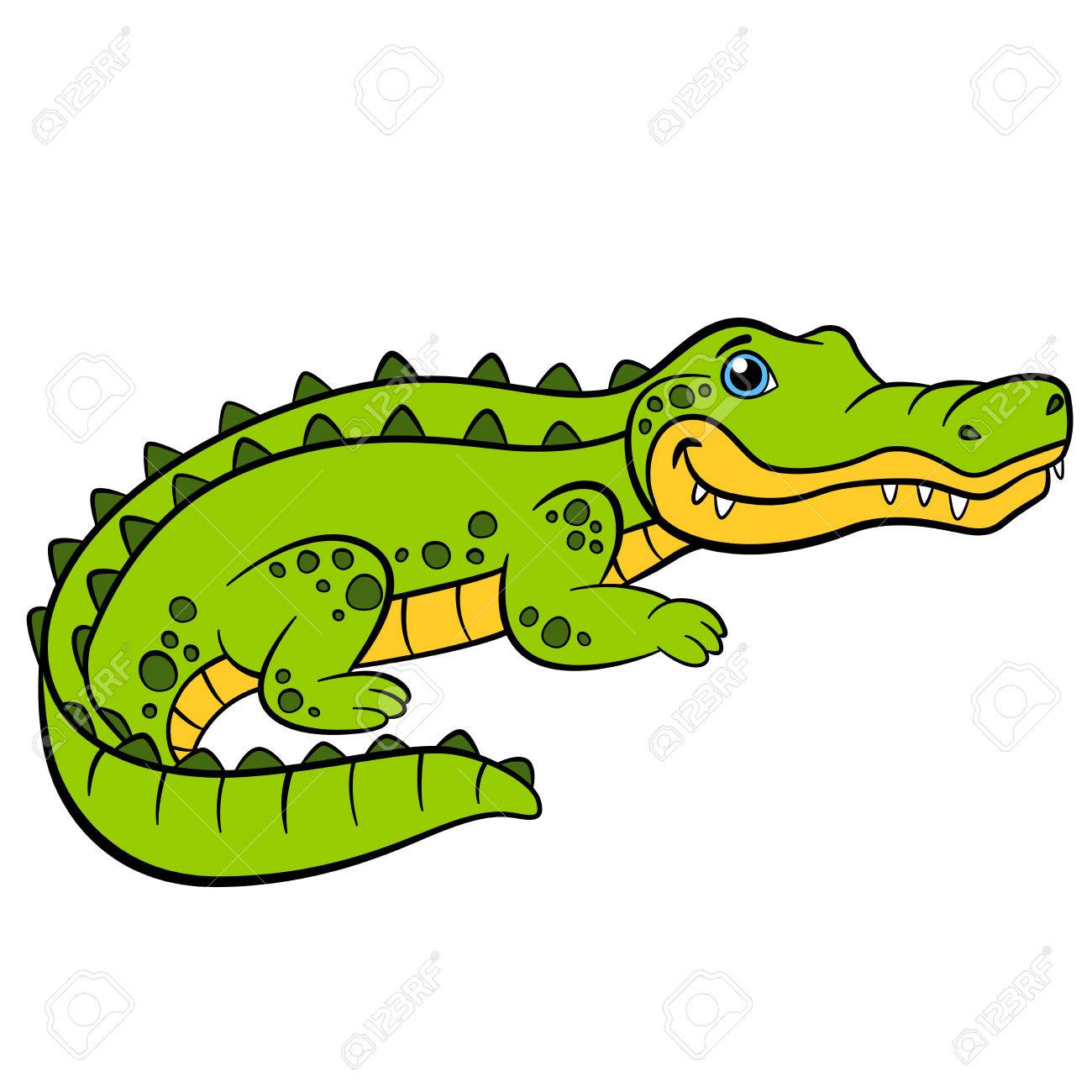 1300x1300 Cartoon Animals For Kids. Little Cute Green Alligator Smiles