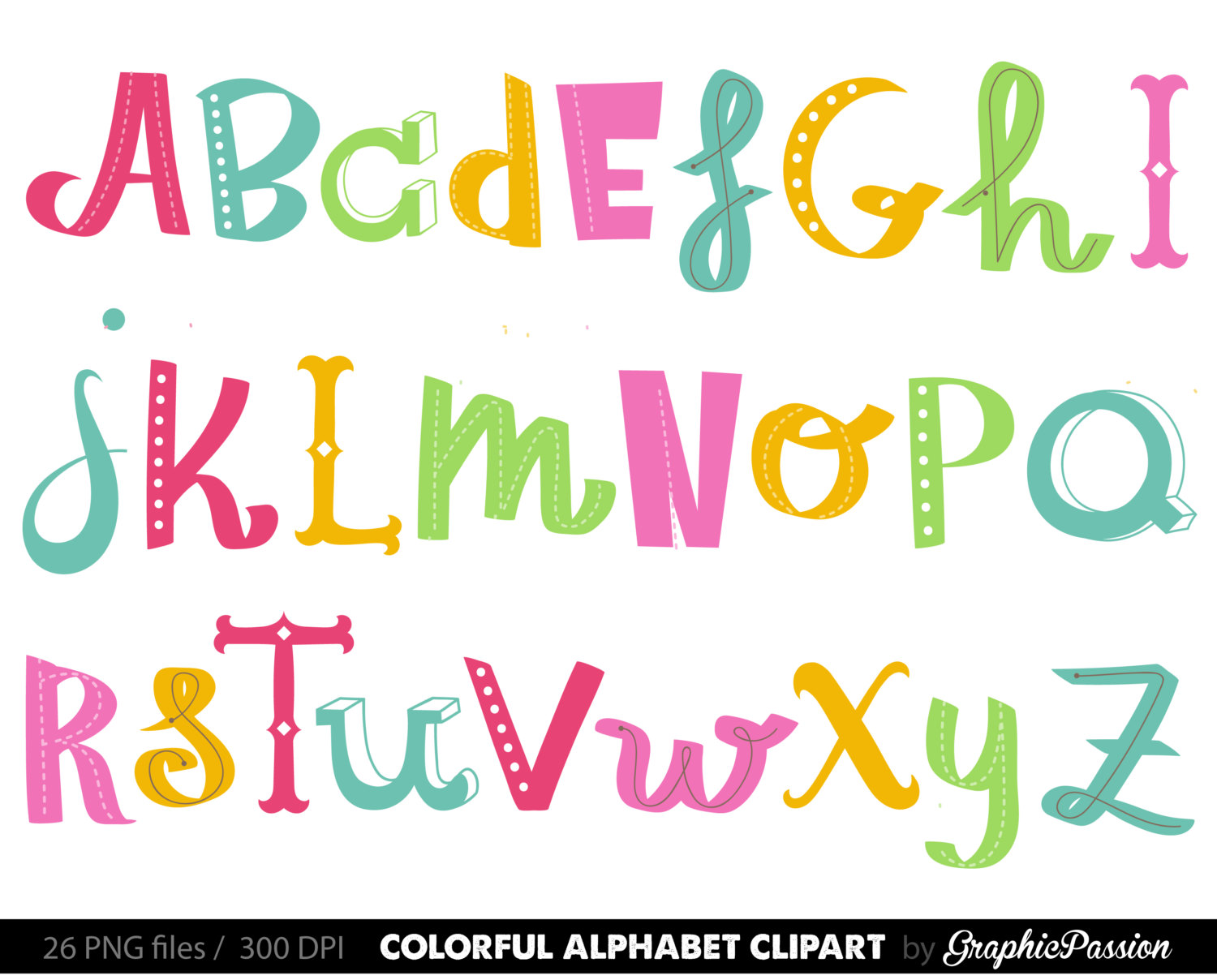 1500x1208 Handdrawn Alphabet Clipart Colorful Alphabet Digital Alphabet