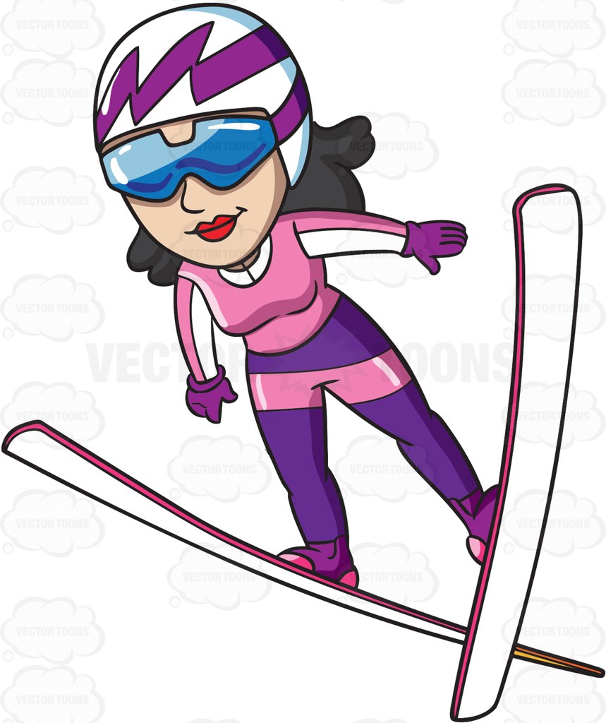 859x1024 A Female Ski Jumper Cartoon Clipart