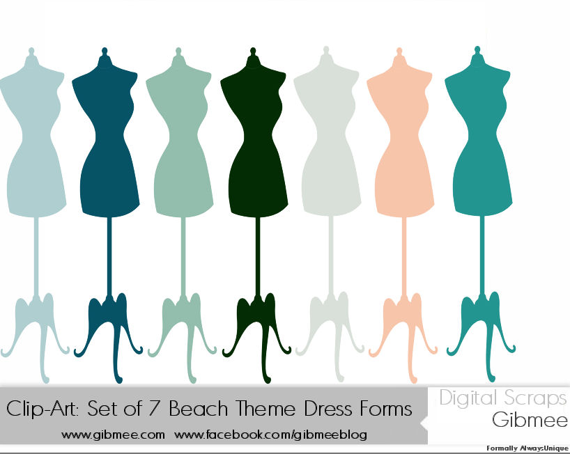818x652 Clip Art Set Of 7 Blue Beach Theme Dress Forms By Gibmee
