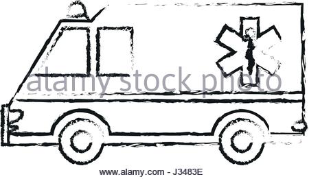 450x261 Black And White Drawing Of An Emergency Ambulance Stock Photo