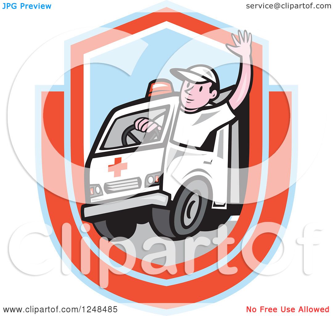 1080x1024 Clipart Of A Cartoon Ambulance Driver Waving In A Shield