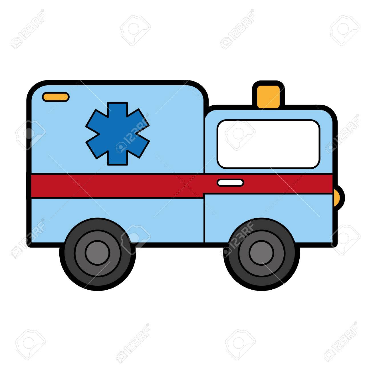 1300x1300 Cute Blue Ambulance Car Cartoon Vector Graphic Design Royalty Free