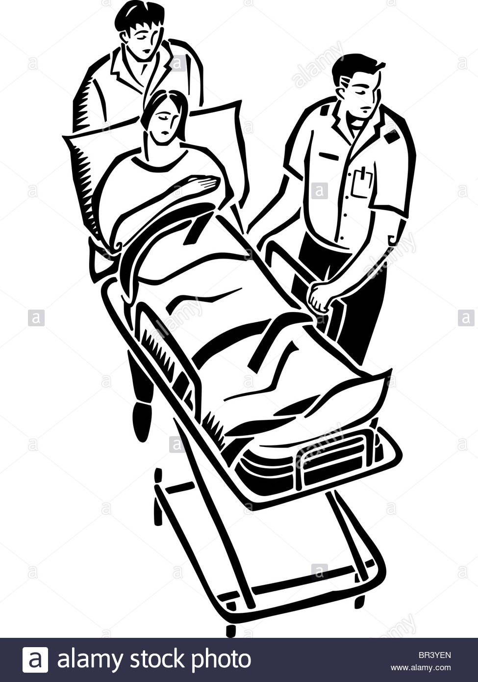 975x1390 Emergency Ambulance Workers With Stretcher Stock Photo, Royalty