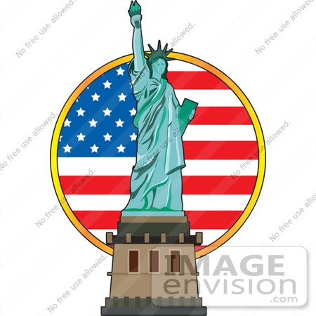450x450 Clip Art Graphic A Circular American Flag Behind The Statue