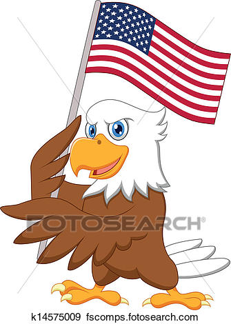 335x470 Clip Art Of Eagle Cartoon Holding American Flag K14575009