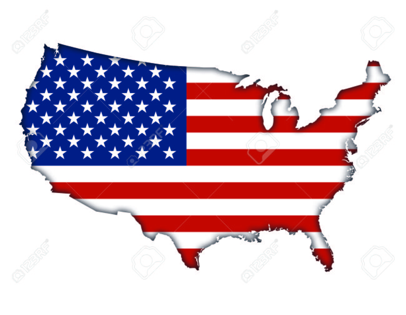 1300x1009 American Flag Banner Map Icon Of Usa Stock Photo, Picture