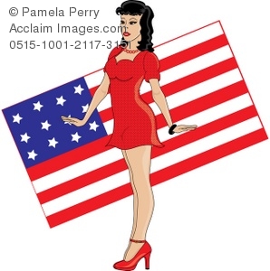 298x300 Art Illustration Of A 40's Pin Up Girl With American Flag Background