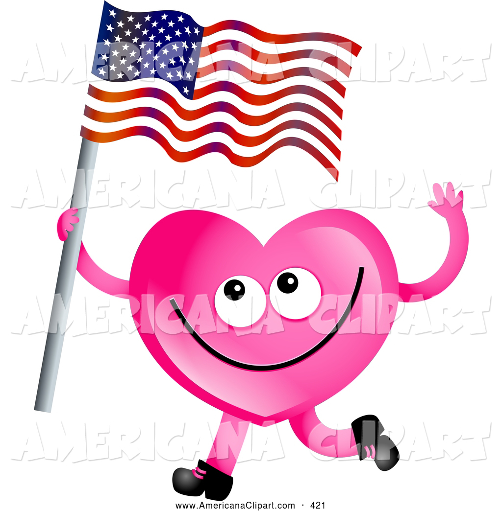 1024x1044 Americana Clip Art Of A Happy Pink Love Heart Waving An American