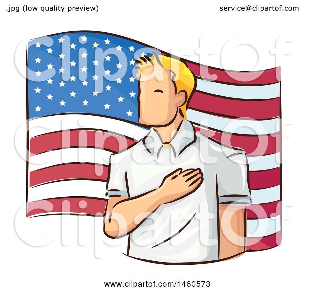 1080x1024 Clipart Of A Sketched Man Pledging Allegiance To The American Flag