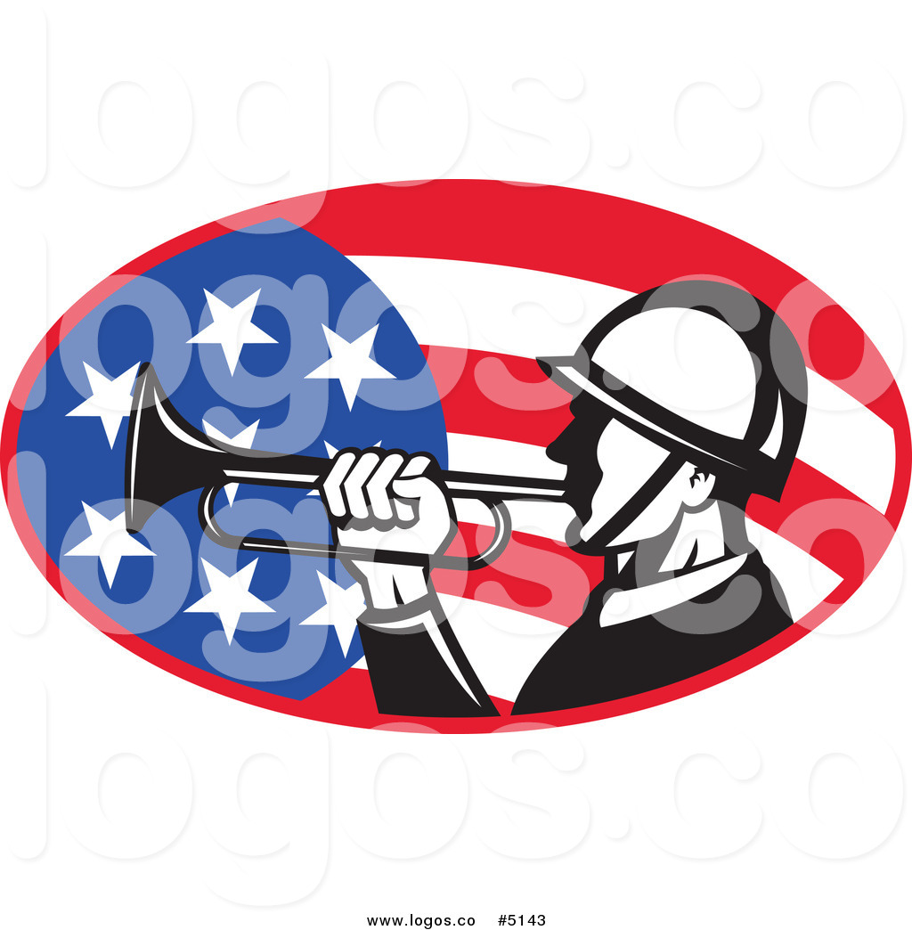 1024x1044 Royalty Free Vector Of A Soldier Playing A Bugle Over An American