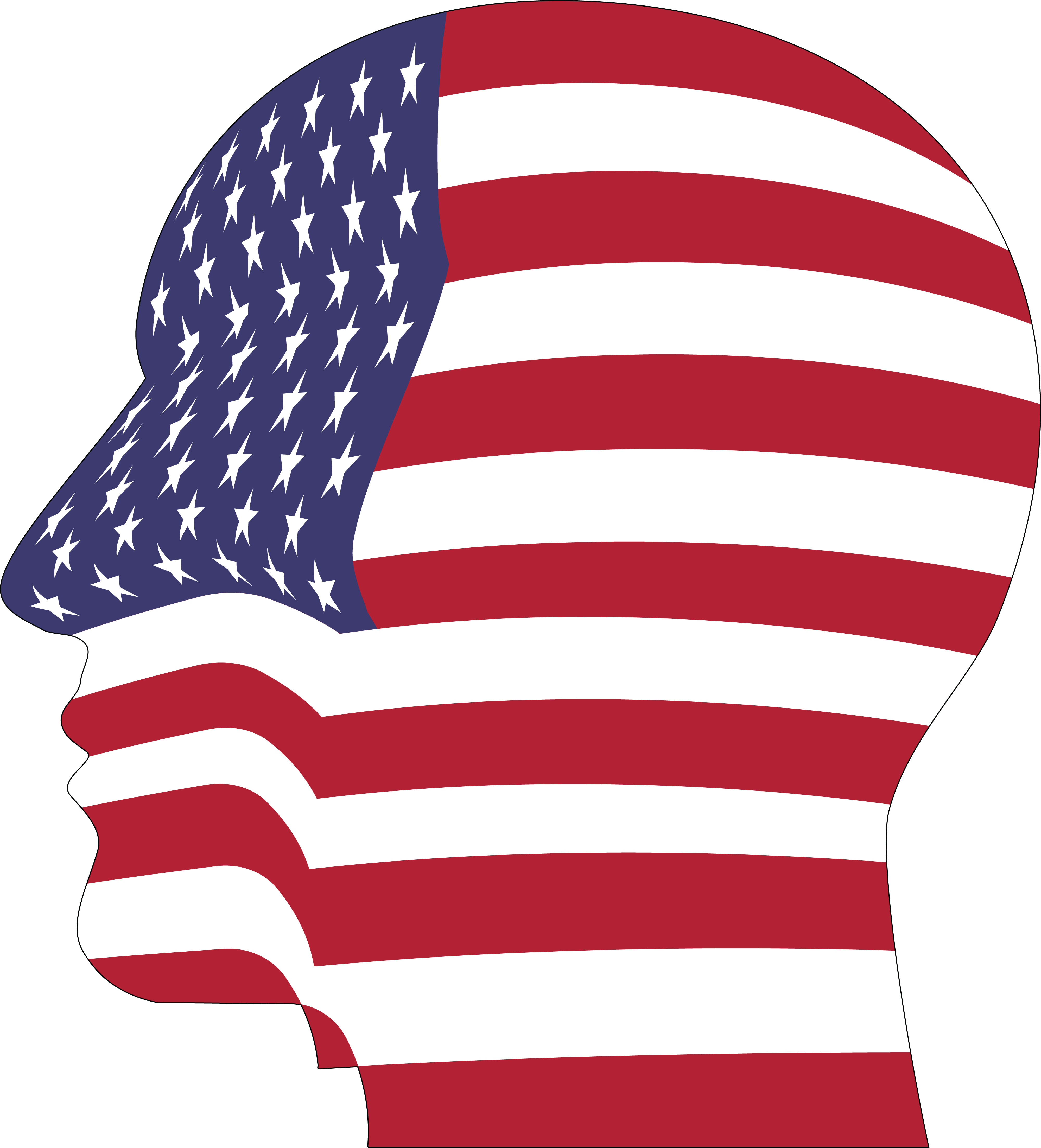 4000x4412 Clipart Of A Profiled Head With An American Flag Pattern