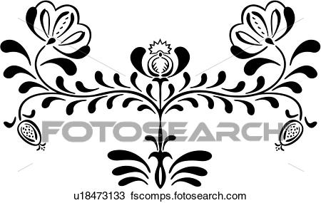 450x285 Clipart Of , Folk Art, Amish, Border, Dutch, Floral, Ornaments