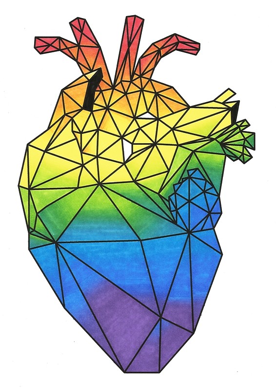 566x800 Geometric Rainbow Anatomical Heart Posters By Lpdesignsandart