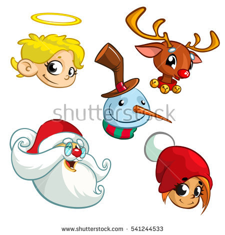 450x470 Set Of Christmas Characters. Vector Cartoon Icons Of Santa Claus