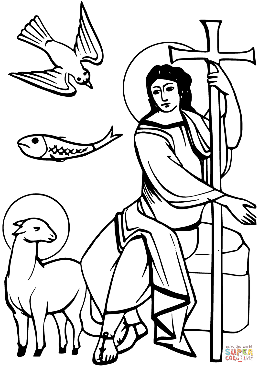 1060x1500 Dove, Ichthus, Lamb Of God, And Angel Coloring Page Free