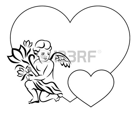 450x371 Elegant Frame In Shape Of Heart With Outline Angel With Flowers