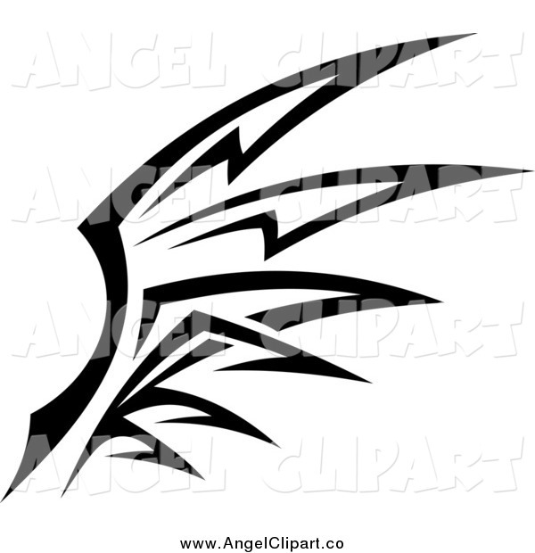 600x620 Clip Art Of A Black And White Tribal Angel Wing By Vector