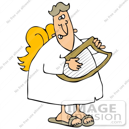 450x450 Clip Art Graphic Of A Musical Angel Strumming A Lyrestrument